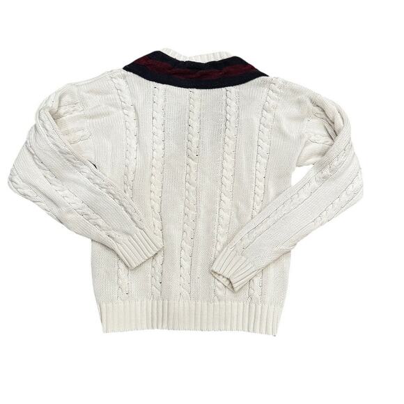 Vintage 90s Tommy Hilfiger Varsity Academia Cable Knit Sweater 100% Cotton Large - Picture 3 of 6